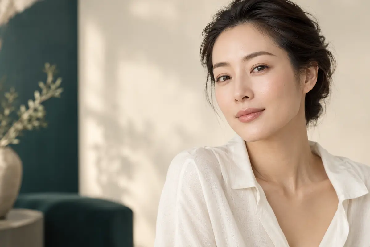 Beauty editorial portrait in soft natural light